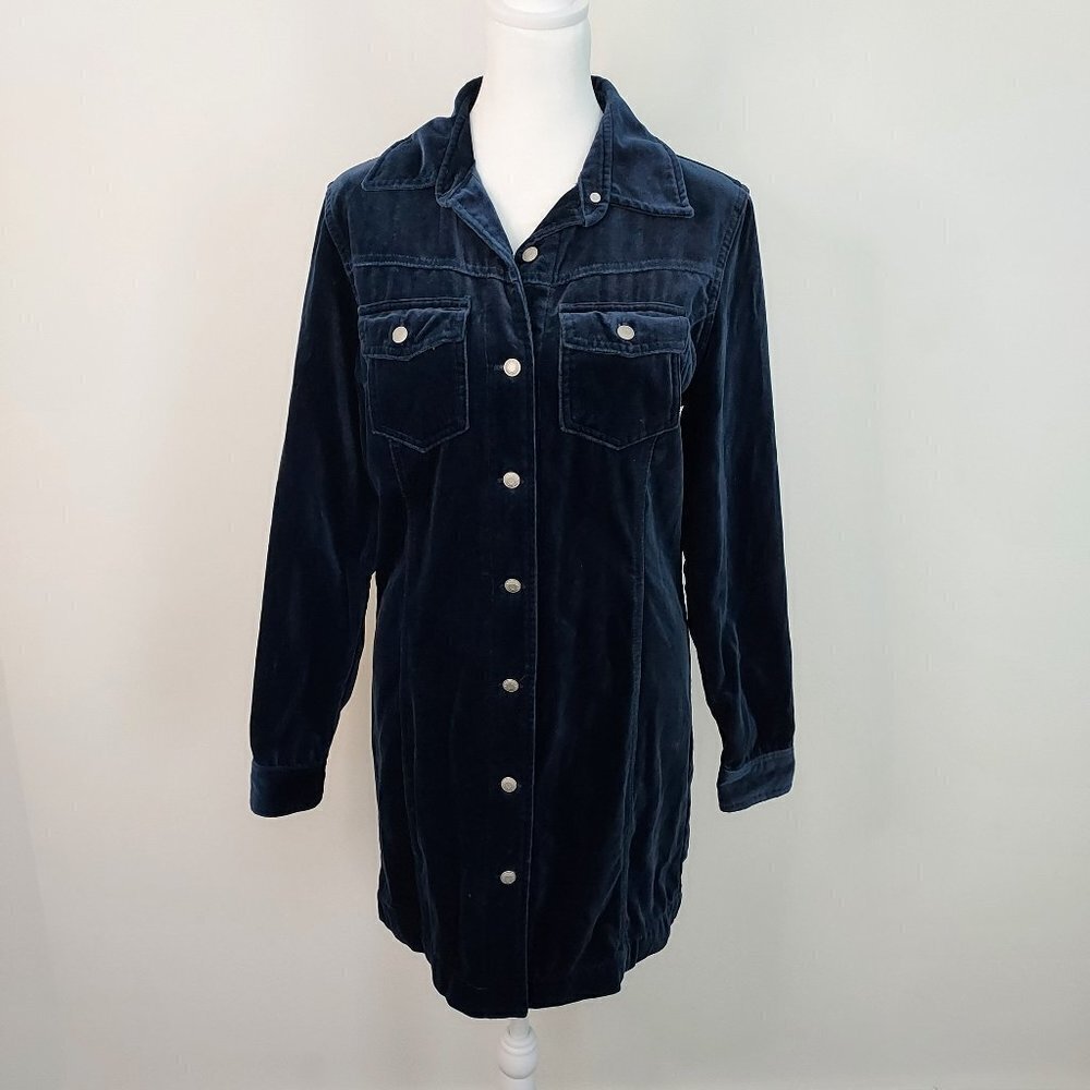 Gap Vintage Blue Velvet Long Sleeve Button Down Dress